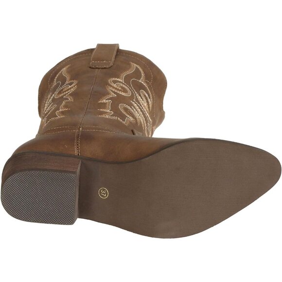 J's.o.l.e Women Brown Cowgirl Boots Cowboy Pointed Toe Wide Mid Calf - Picture 8 of 9